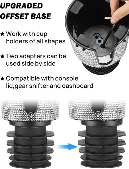 JOYTUTUS Upgraded Car Cup Holder Expander with Offset Base, Fit for YETI, Hydro Flask, Large Cup Holder Expander for Car Hold 18-40 oz Bottles and Mugs, Other Bottles in 3.4"-3.8"(Bling)