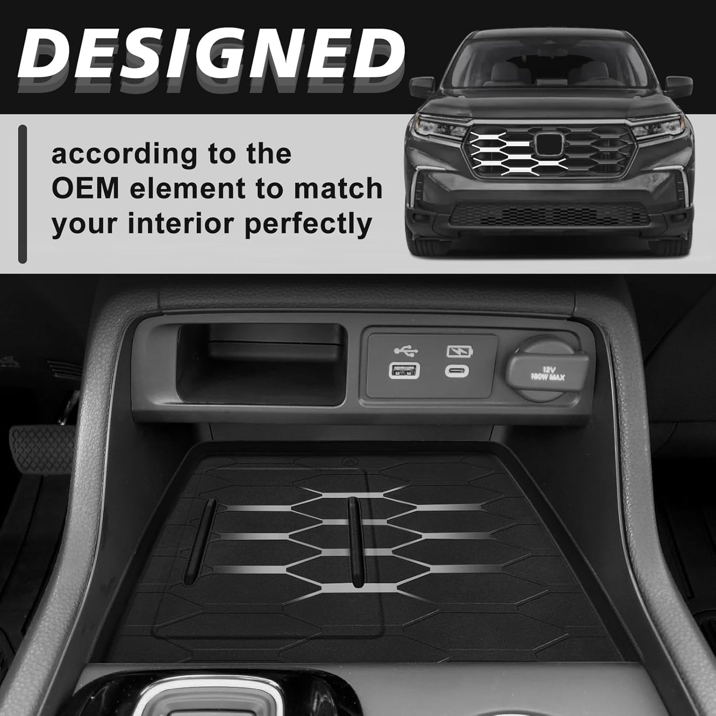 Muslogy Center Console Organizer Compatible with Honda Pilot 2023 2024 2025 2026, 2024-2026 Ridgeline/Passport Center Console Storage Box Divider Inserts Interior Accessories ABS Material(Gray)