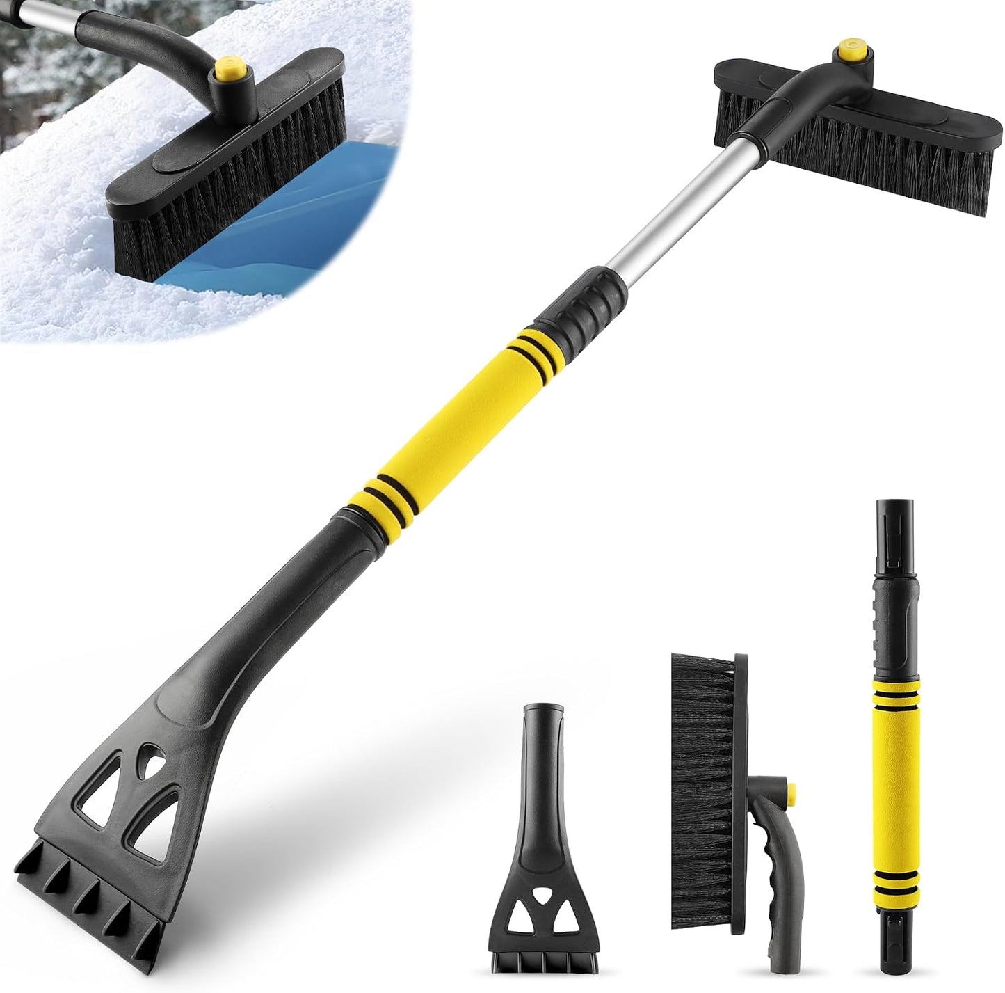 LivTee 32" Extendable Ice Scraper & Snow Brush for Car Windshield, 360° Rotating Snow Removal Tool for Cars, Trucks & SUVs, Automotive Winter Essentials & Car Accessories for Men, Orange
