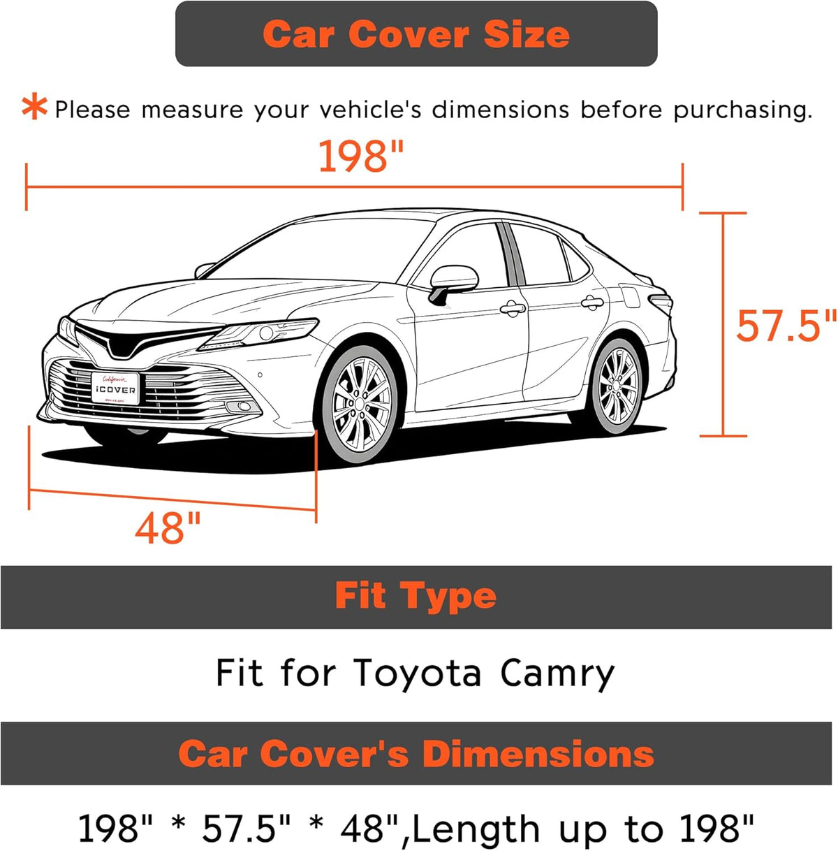 iCOVER Car Cover, Waterproof All Weather Car Covers for Honda Civic Toyota Corolla Chevy Cruze Kia Forte, Outdoor Full Exterior Cover with Detachable Tire Covers, Car Cover for Sedan, Fits up to 193"