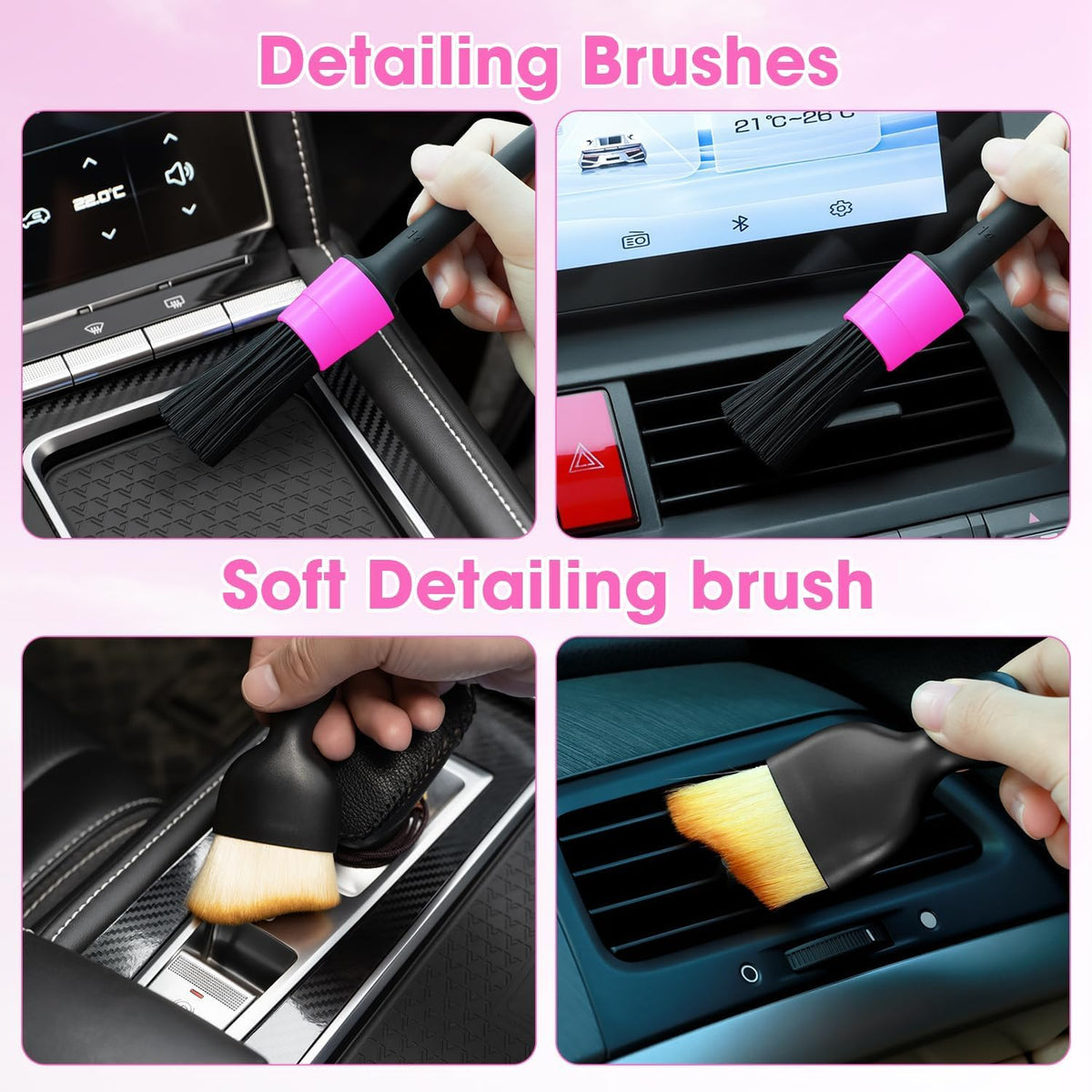Windshield Cleaner Tool, Car Interior Cleaning Kit with Extendable Handle and 3 Reusable Microfiber Pads, Auto Glass Wiper and Detailing Brush Kit for Car & Home Window, Blue