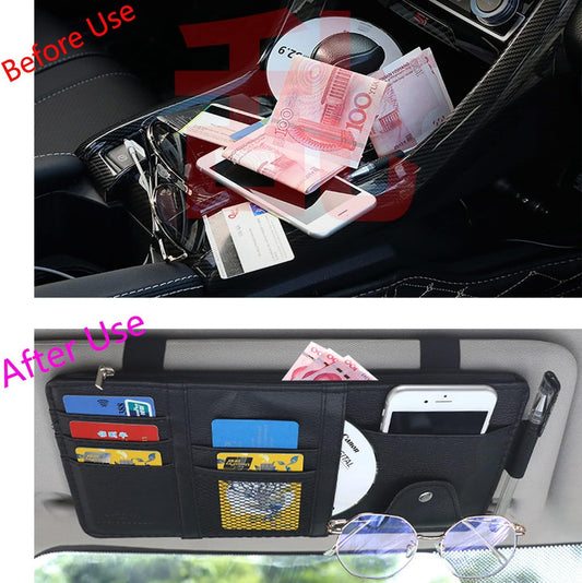 2 Packs Car Sun Visor Multi-Pocket Organizer for SUV & Truck, Auto Visor Storage Pouch with Big Zipper Pocket, Card Sleeve, Driving License, Insurance, Sunglasses, Pen, Key, Lipstick