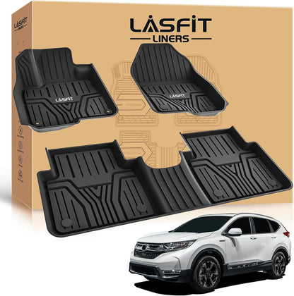 LASFIT Floor Mats for Honda CR-V 2026 2025 2024 2023 (Gasoline & Hybrid & e:FCEV), All Weather TPE Custom Fit Anti-Slip Pet Friendly Car Liners, 1st & 2nd Row Black