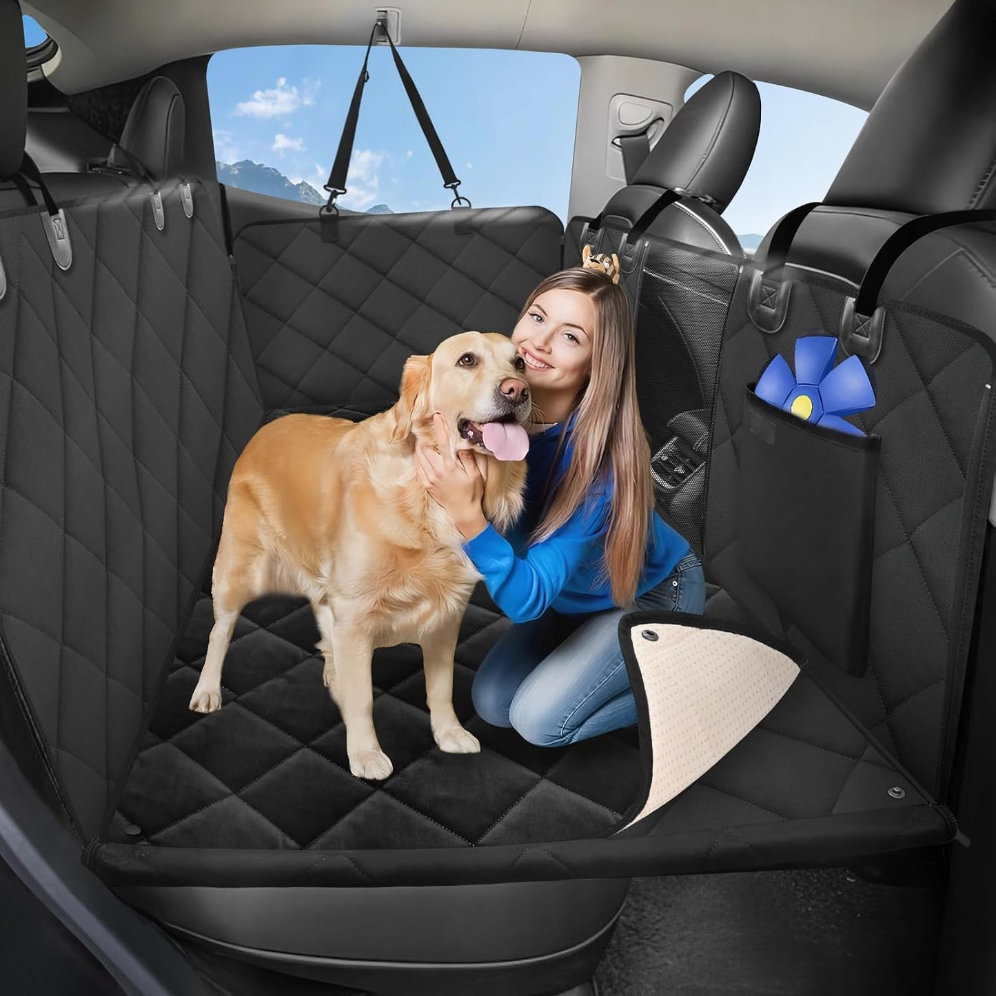 Back Seat Extender for Dogs-Large Space, Dog Car Seat Cover Hard Bottom Holds 420lbs, Sturdy Backseat Extender for Dogs,Upgraded Waterproof Pet Car Bed Dog Hammock for Car, SUV,Truck, Black