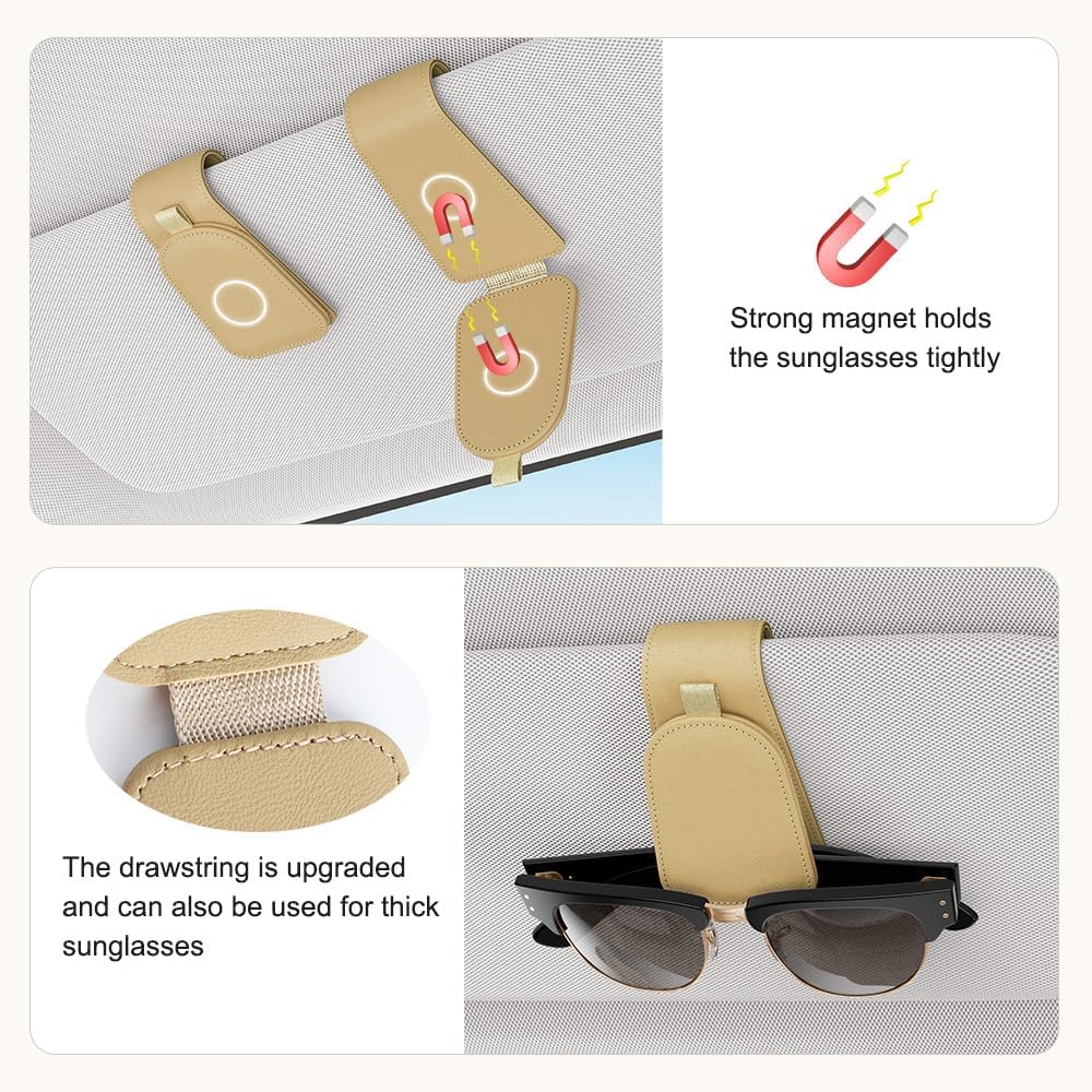 Sotfamily Sunglass Holder for Car Visor, Suede Cloth Magnetic Sunglass Organizer for Car Accessories, 2 Packs, Black