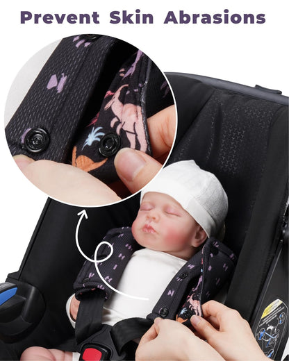 2 Pack Car Seat Belt Covers for Baby Kids, Reversible Soft Car Seat Shoulder Strap Pads, Seatbelt Cushion, Neck Strap Covers for Stroller, Carrier, Pushchair (Black Star)