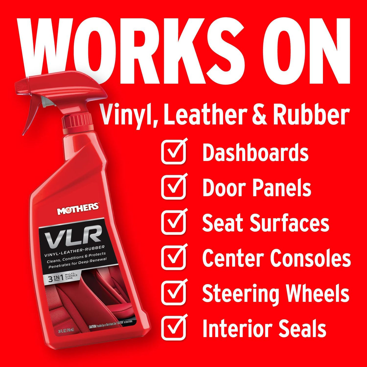 Mothers VLR Vinyl-Leather-Rubber Care, 24 oz. — Cleans, Conditions & Protects In One Step – pH Balanced Formula with Neatsfoot Oil & Lanolin To Protect Against Drying, Fading & Cracking (06524)