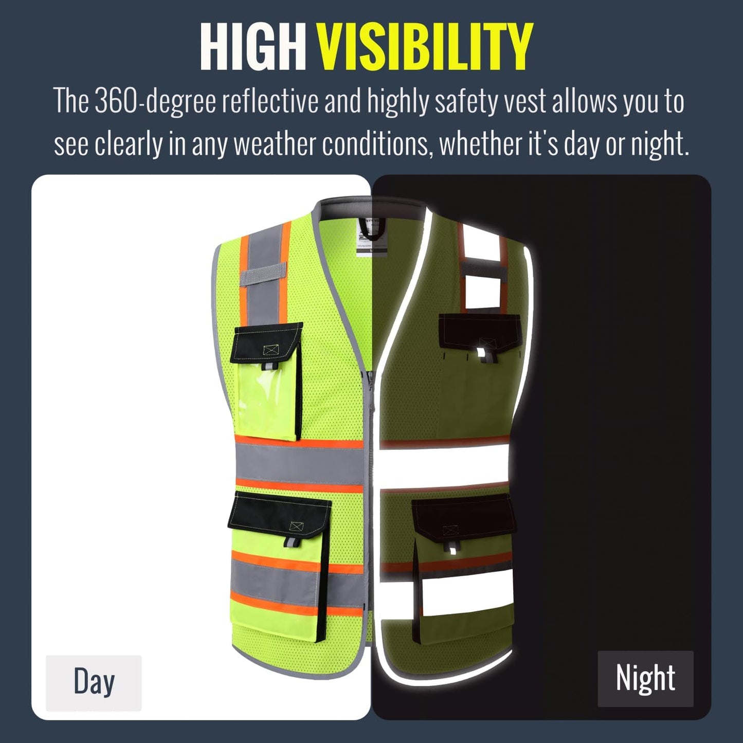 JKSafety Safety Vest for Men Women Hi Vis with Pockets and Cushioned Collar Construction Vest Meet ANSI Standard (BX360)