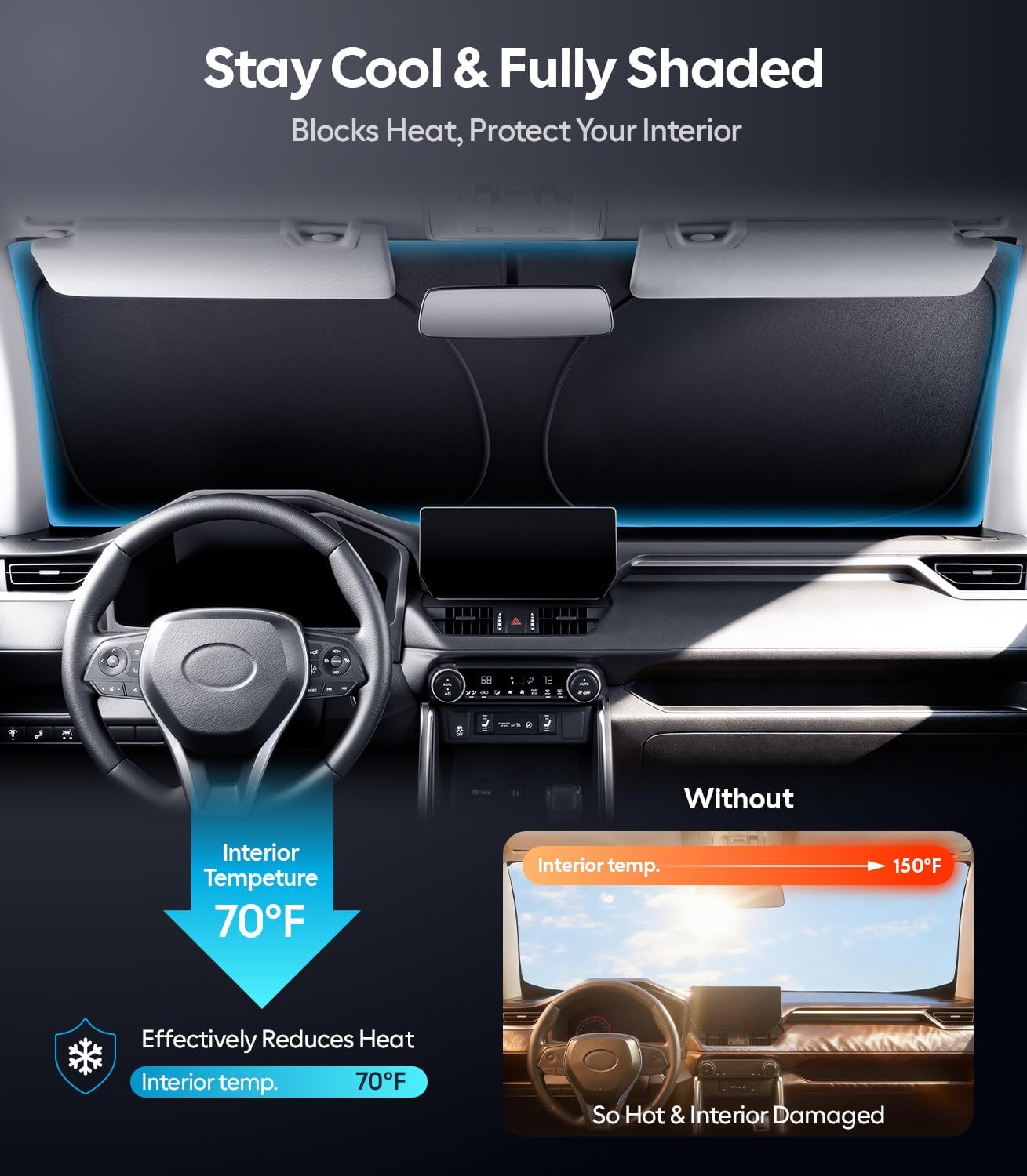 Wigoo Tesla New Model Y Accessories Windshield Sunshade [OEM Design, 100% Sun Blockage] Foldable Heat Insulation Sunshade with Storage Bag, for Model Y 2020~2026 (Juniper), Silver Coating - Colors A