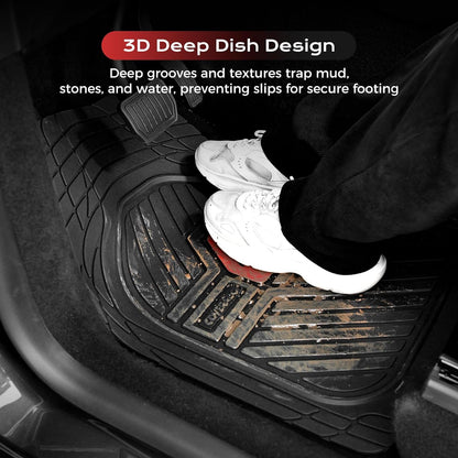 Coverado Car Floor Mats All Weather Waterproof Deep Dish Anti-Slip Car Mats Set, Heavy Duty Rubber Floor Mats for Cars, Universal Trim to Fit Automotive Floor Mats for Cars Trucks SUV, Black&Red