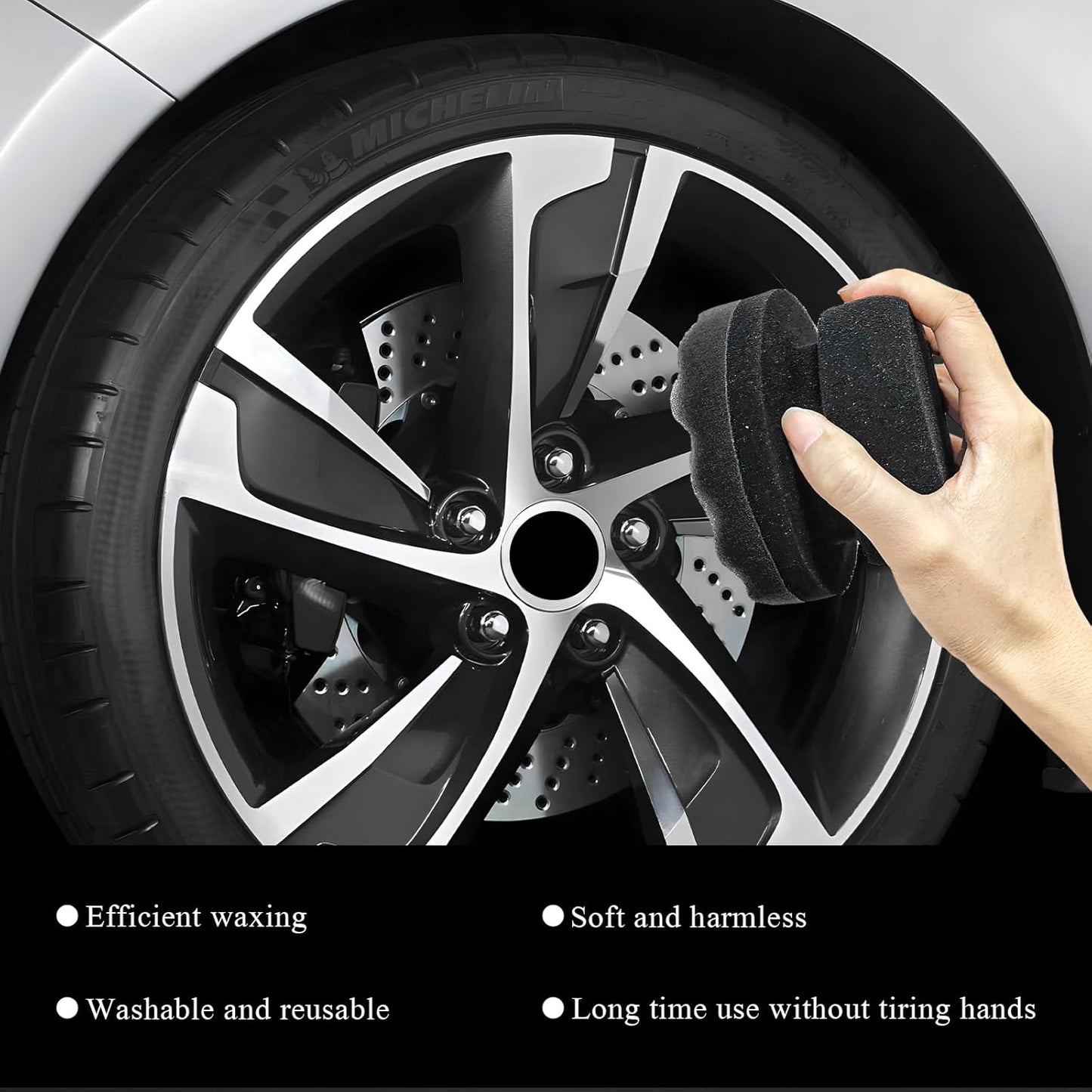 KVAEY 2 PCS Tire Dressing Applicator Pads, Reusable Hex Grip Tire Shine Applicator Polishing Sponge Pads, Wheel Tire Shine Detailing Foam for Most Vehicles, Car Accessories (Black, 3.15")