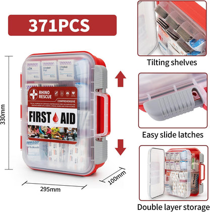 RHINO RESCUE 371 Pieces OSHA All-Purpose First Aid Kit, 100-Person Home & Office Professional Medical Supplies, Ideal for Emergency, School, Business