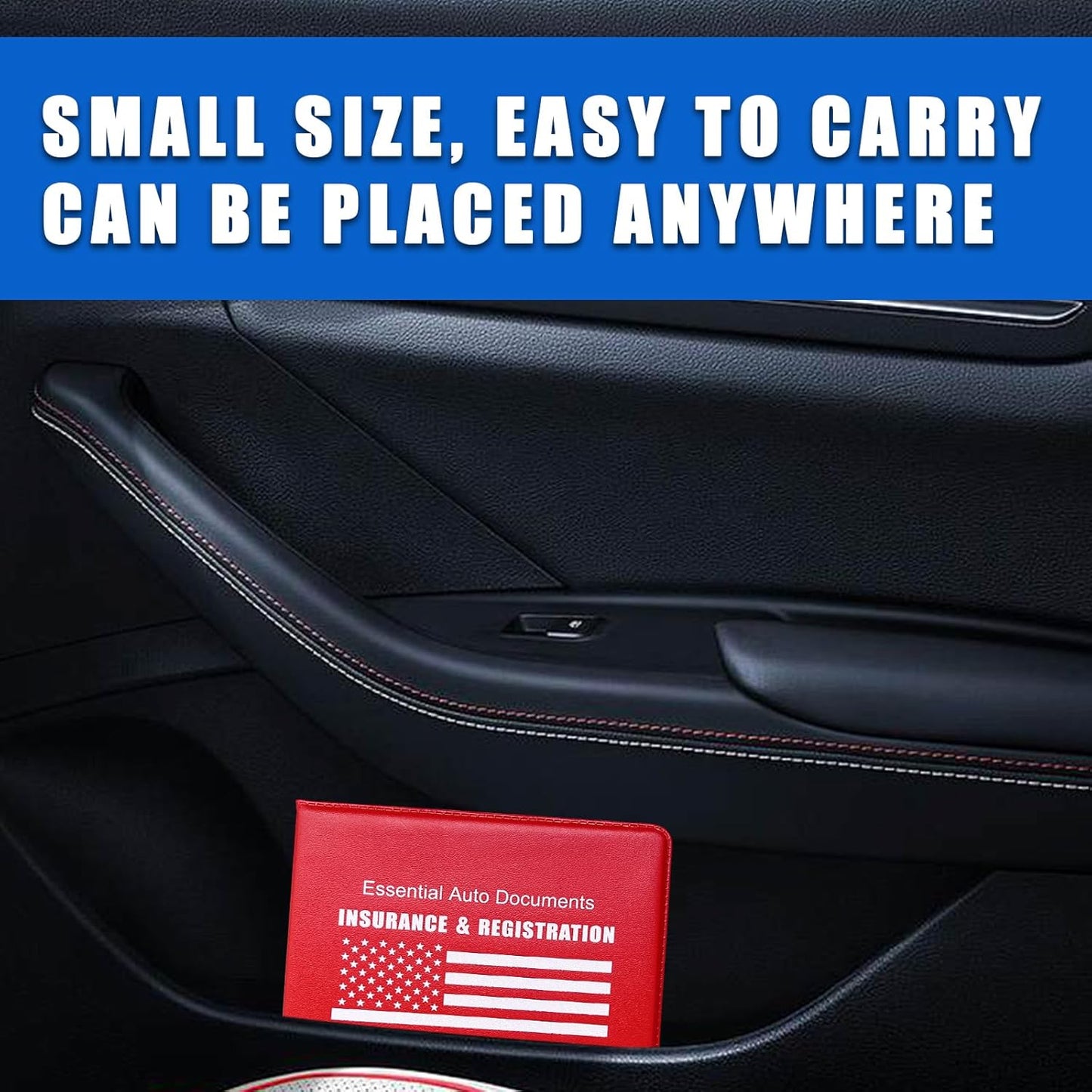 Ziciner Car Registration Insurance Holder, 2Pack Essential Auto Card Document Glove Box Organizer with Touch Fastener, Vehicle Interior Accessories Perfect for Most Car, Truck, SUV (Red/Small Car)