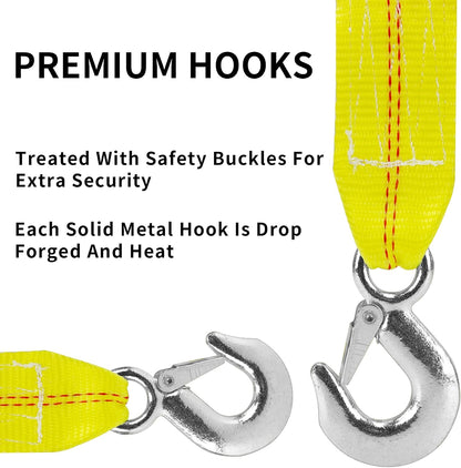 Tow Strap with Hooks 2 Inch x 20 Foot, 20,000 lbs Capacity Tow Rope - Heavy Duty Emergency Towing Straps for Vehicles, Cars, Trucks, ATV, for Roadside Recovery, not for Off-Road Recovery