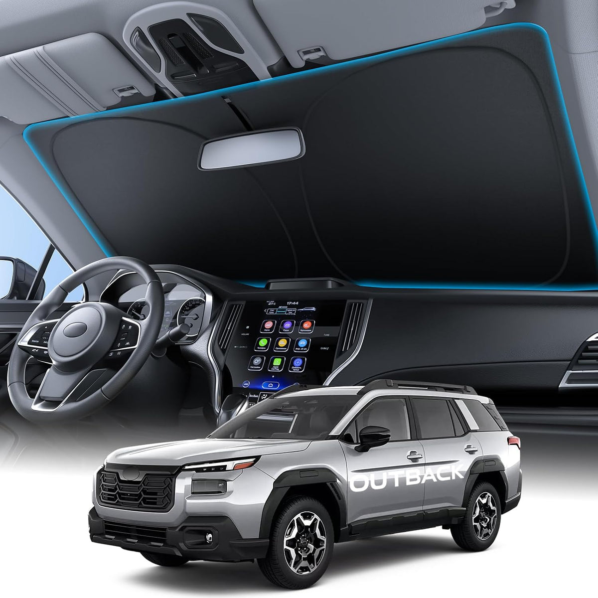 Wigoo Tesla New Model Y Accessories Windshield Sunshade [OEM Design, 100% Sun Blockage] Foldable Heat Insulation Sunshade with Storage Bag, for Model Y 2020~2026 (Juniper), Silver Coating - Colors A