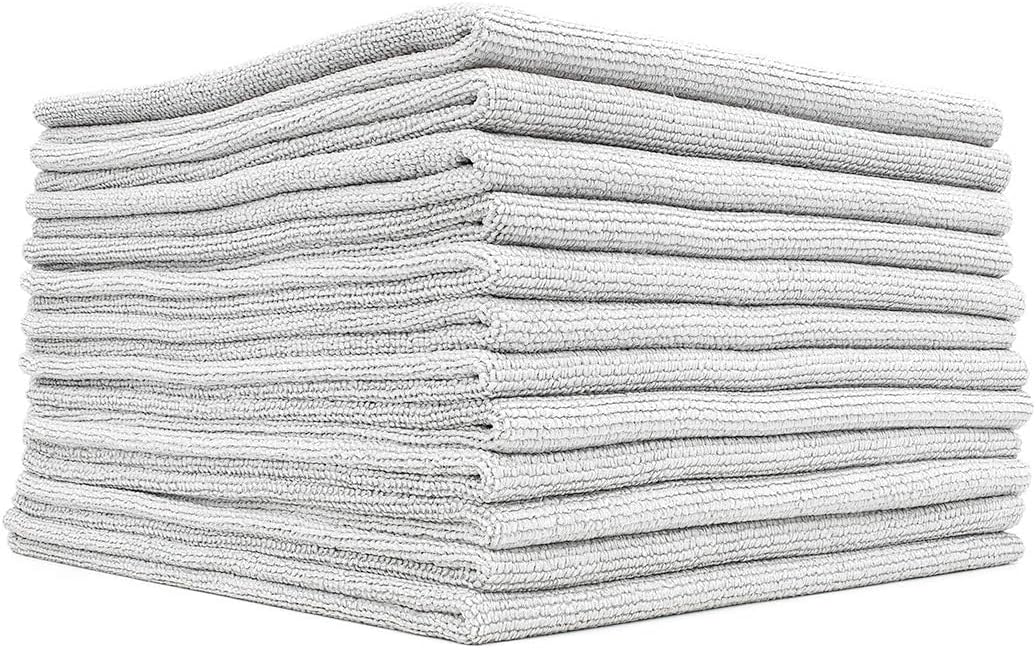 The Rag Company - The Edgeless Pearl - Professional Microfiber Detailing Towel for Ceramic Coating, Leveling & Sealant Removal, Scratch-Free & Tagless, 320gsm, 16x16 inches, Ice Grey - 12-Pack