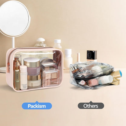 PACKISM Clear Makeup Bag - TSA Approved Toiletry Bag for Carry-on & Checked Luggage, Water Resistant Car Storage Organizer with Reinforced Seams