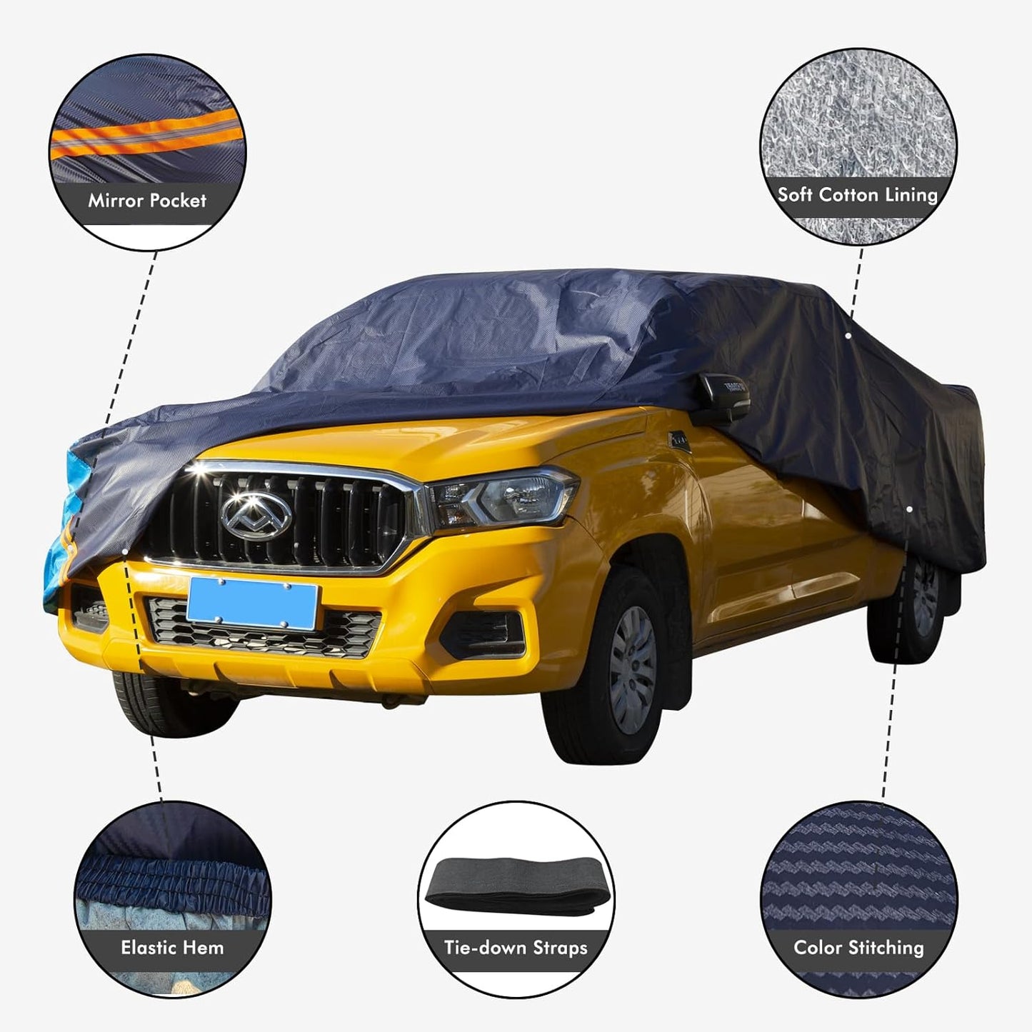 Car Cover Waterproof All Weather for Automobiles, 6 Layers Outdoor Full Exterior Cover Rain Sun UV Snowproof Protection with Zipper Cotton, Mirror Pocket for Sedan (190-195 inch)