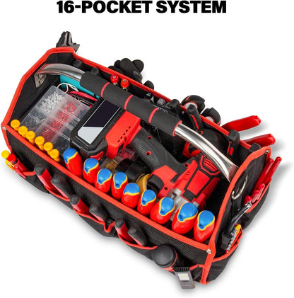 HAUTMEC 13 Inch Tool Bag, Foldable Open Top Tool Bag with Stiff Frame, Heavy-Duty Tool Tote with Padded Handle, Water-Resistant Base, Portable Tool Organizer for DIY & Jobsite Use – TB0001