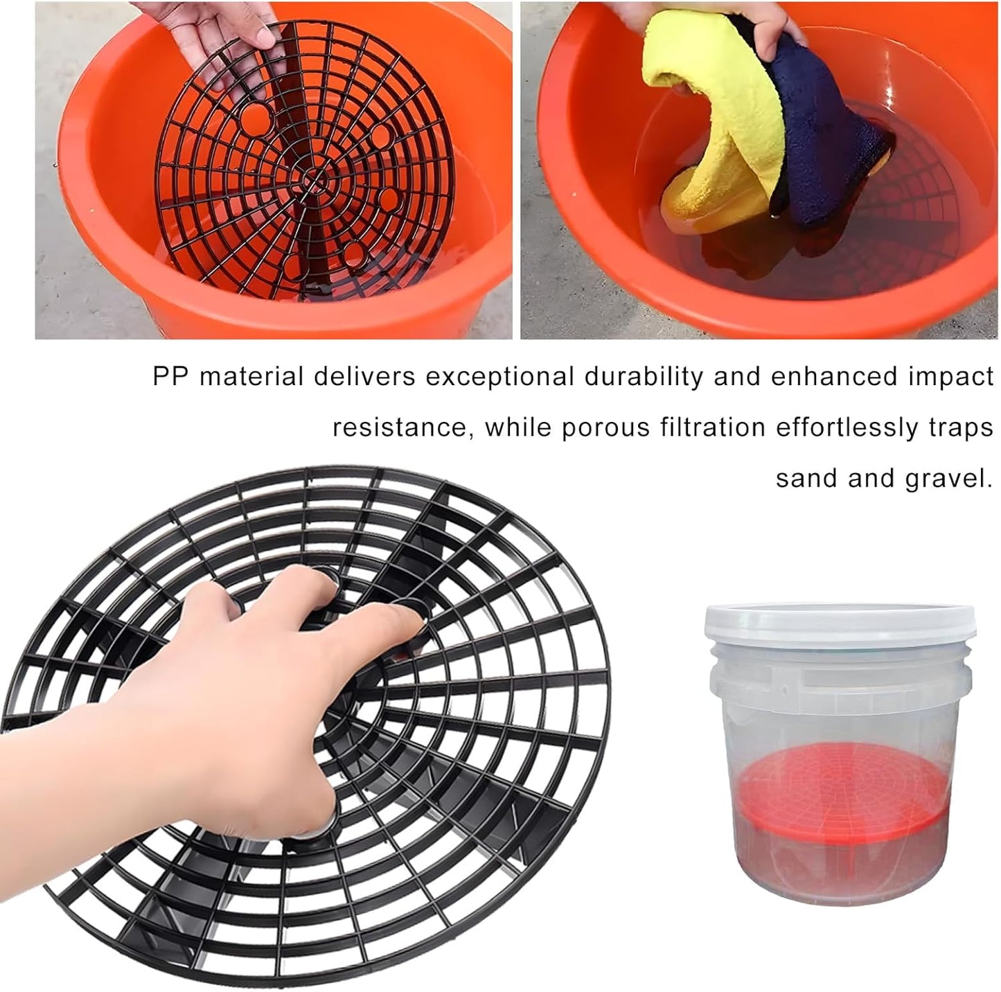 2 PCS Car Wash Bucket Insert, Auto Detail Grit Trap Wash Filter Removes Dirt & Debris, Dirt Guard Insert Fits 12-Inch Diameter or 3-5 Gallon Buckets for Car Detailing Cleaning (Black+Red)