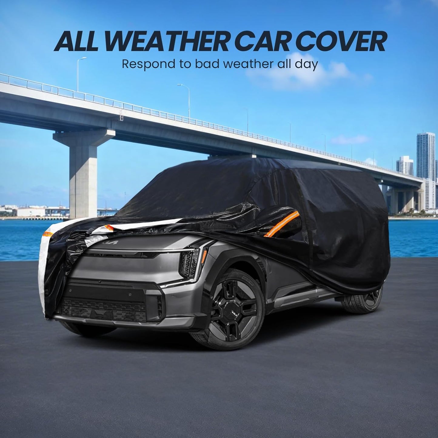 Large SUV Car Cover for Chevy Suburban 100% Waterproof All Weather, Heavy Duty Outdoor Full Exterior Covers Rain Sun Wind UV Protection. - Colors A