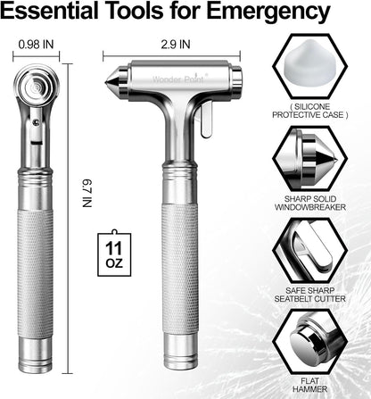 Premium Car Glass Breaker with Seat Belt Cutter - Automotive Safety Hammer - Emergecy Escape Tool, Car Autoaccessory Metal Window Hammer, Vehicle Hard Aluminium Alloy Head Design(Silver)