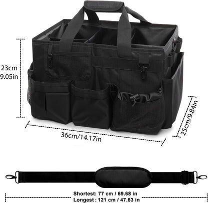 Large Cleaning Caddy Bag with Built-in Support Board, Wearable Cleaning Supplies Organizer with Adjustable Shoulder Strap & Waist Belt, Waterproof Heavy Duty Tote for Housekeepers Car Detailing