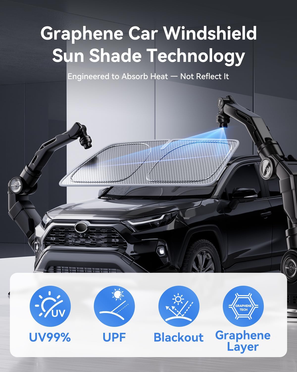 helloleiboo Graphene Car Windshield Sun Shade Car Sun Shade for Windshield with Heat Absorption Coating Foldable Design with UV Protection to Keep Your Car Interior Cooler Silver (X-Large-61 × 34 in)