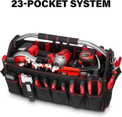 HAUTMEC 13 Inch Tool Bag, Foldable Open Top Tool Bag with Stiff Frame, Heavy-Duty Tool Tote with Padded Handle, Water-Resistant Base, Portable Tool Organizer for DIY & Jobsite Use – TB0001