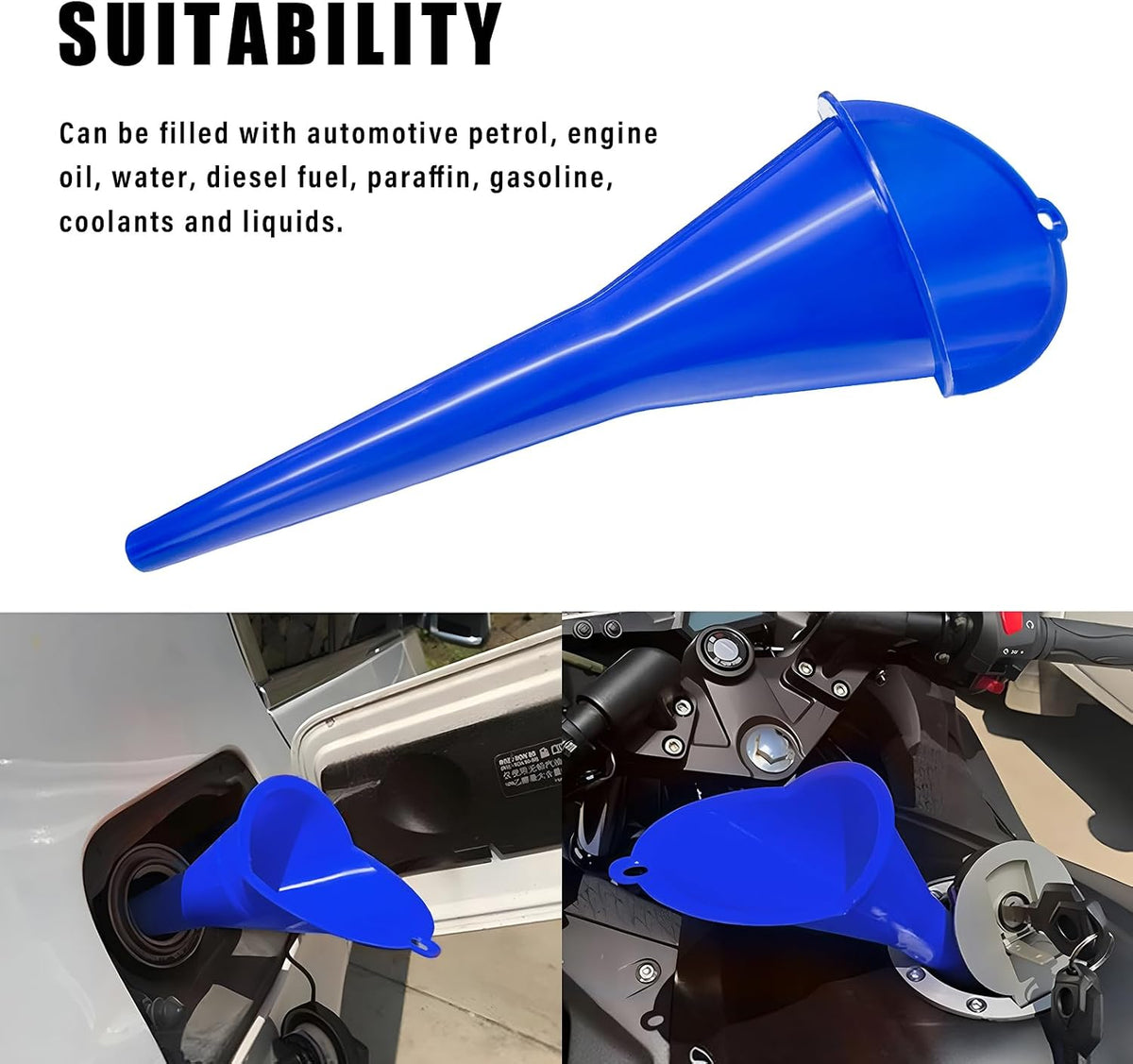 DXNQ Oil Funnel, Automotive Multi-Function Plastic Fuel Funnel with Long Neck, Universal Engine Oil Funnel for Filling Oils Gas Lubricants and Fluids, Car Accessories (Black)