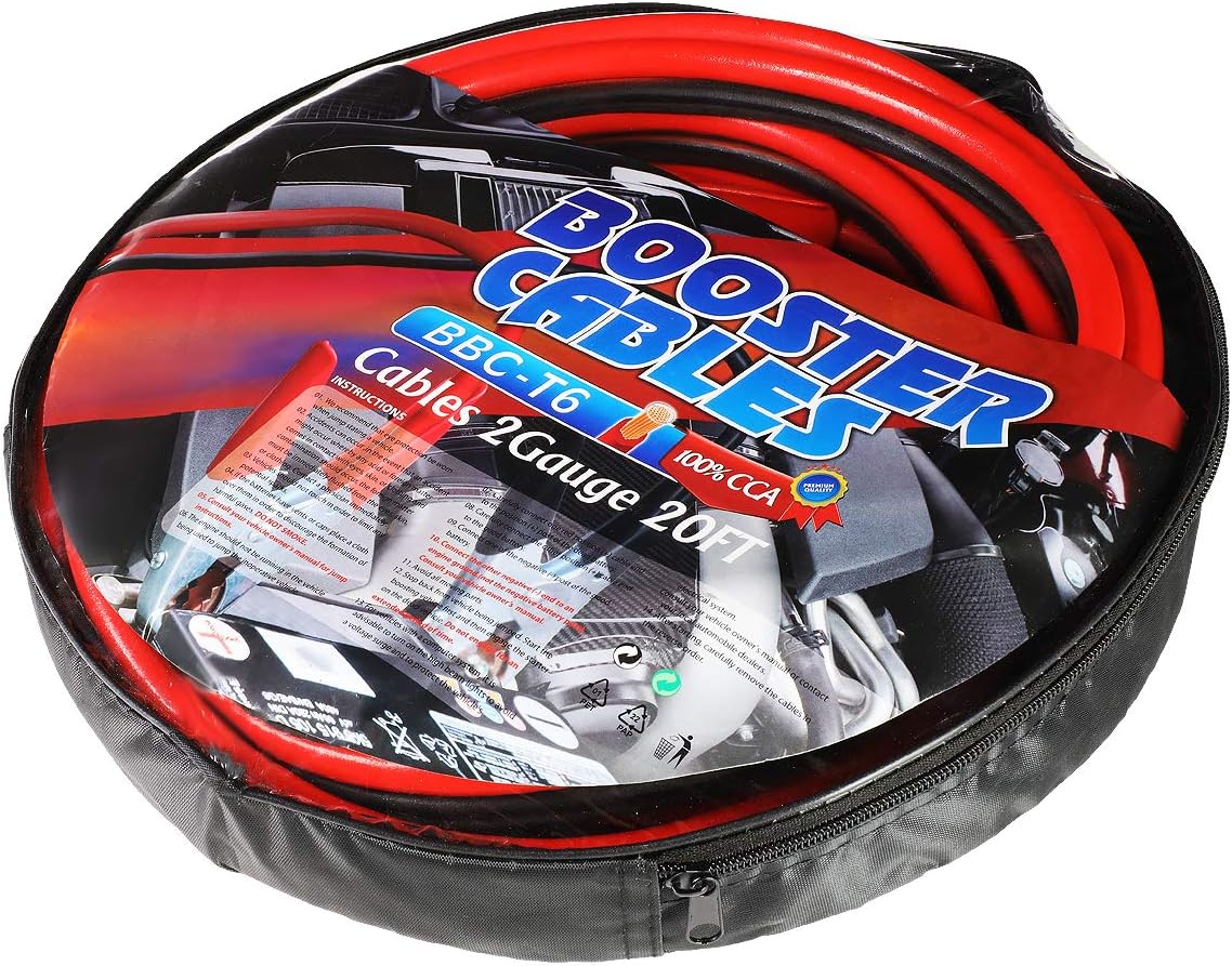 DNA MOTORING 12ft 10Gauge Jumper Cables for Car Battery, Heavy Duty Automotive Booster Cables for Jump Starting Dead or Weak Batteries, BBC-T1