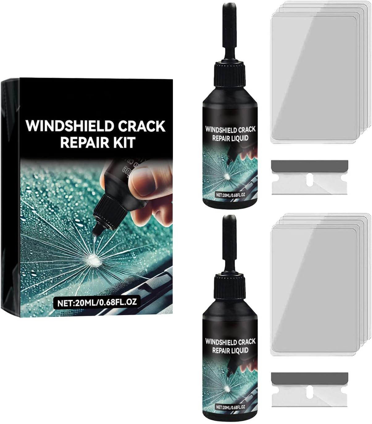 Cracked Windshield Repair Kit for Car Cracks, Fast and Convenient (2PCS) | Emergency Repair for Star, Linear Cracks & Chips,Portable Emergency Glass Repair Set for Car and Home Use