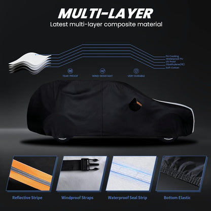 Large SUV Car Cover for Chevy Suburban 100% Waterproof All Weather, Heavy Duty Outdoor Full Exterior Covers Rain Sun Wind UV Protection. - Colors B