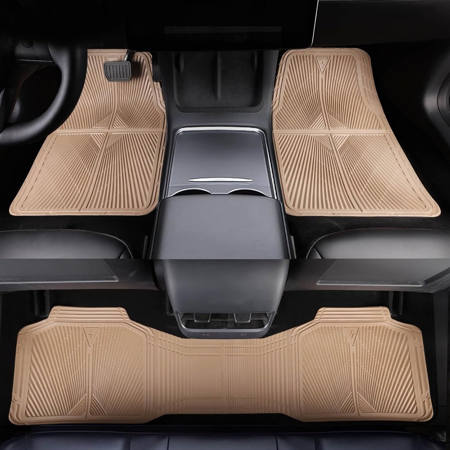 CAR PASS Rubber Floor Mats, All Weather Waterproof Trim-to-Fit Automotive Mats for Cars Trucks SUV, Anti-Slip Easy Clean, Heavy Duty Full Set 3-Piece, All Black