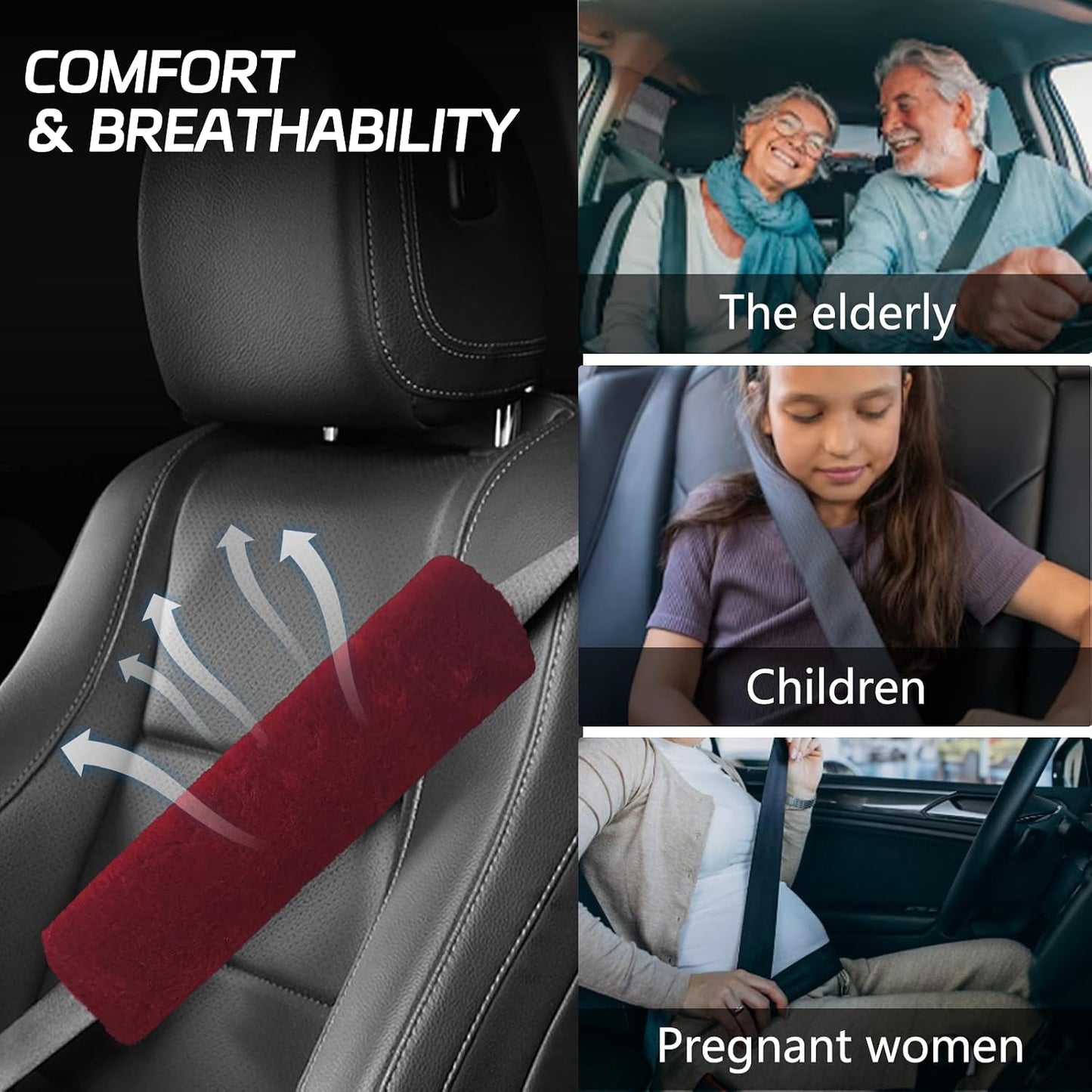 wuyaoyao 2PCS Car Seat Belt Pads Shoulder Cover, Soft Plush Auto Seat Belt Pad for Protecting Neck and Shoulder, Universal Car Shoulder Strap Cushion Protector for Adults Kids Women Men (Blue Gray)
