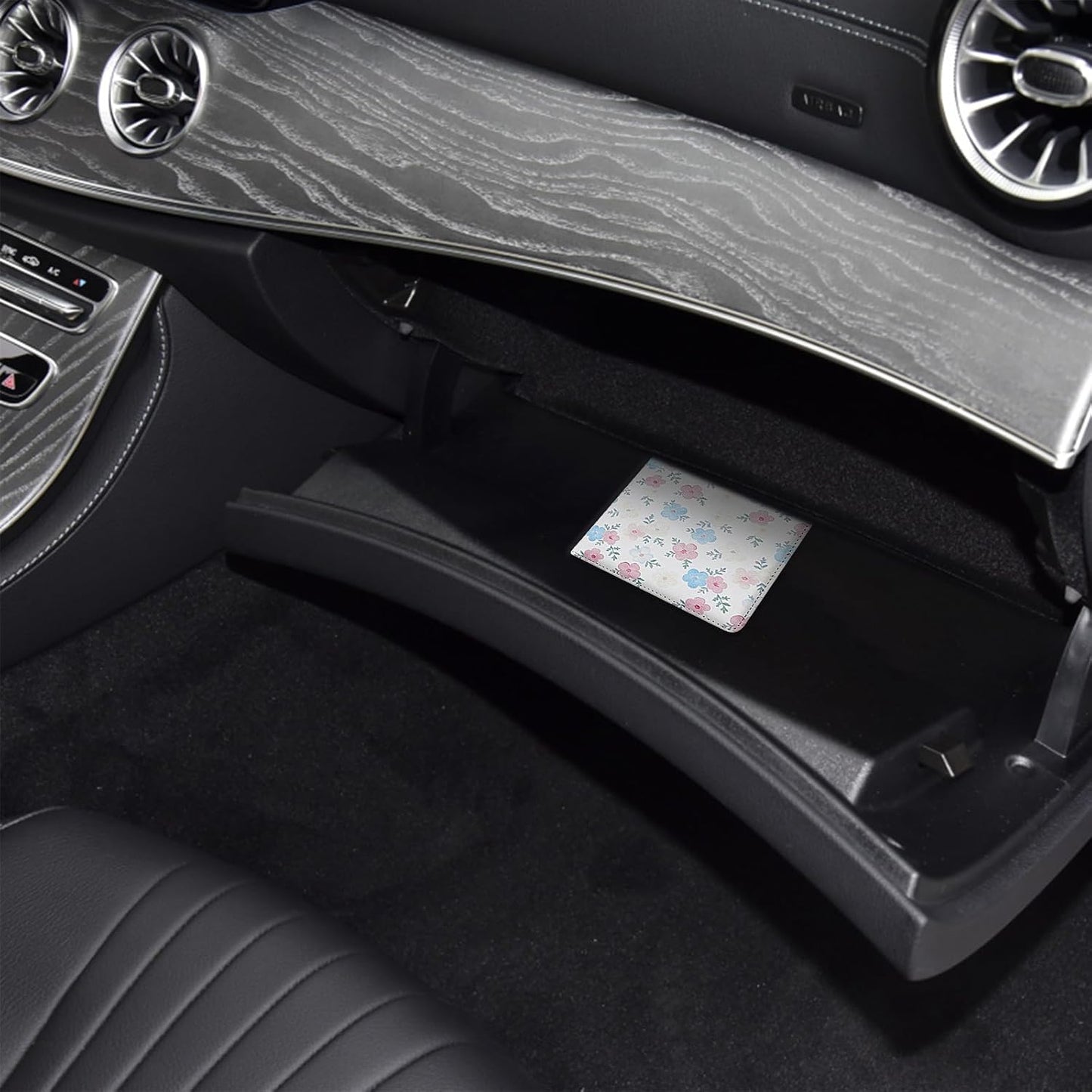 LumiMokki Car Registration and Insurance Holder, Leather Registration and Insurance Card Holder, Vehicle Glove Box Organizer - For Documents, Cards, License (Black)