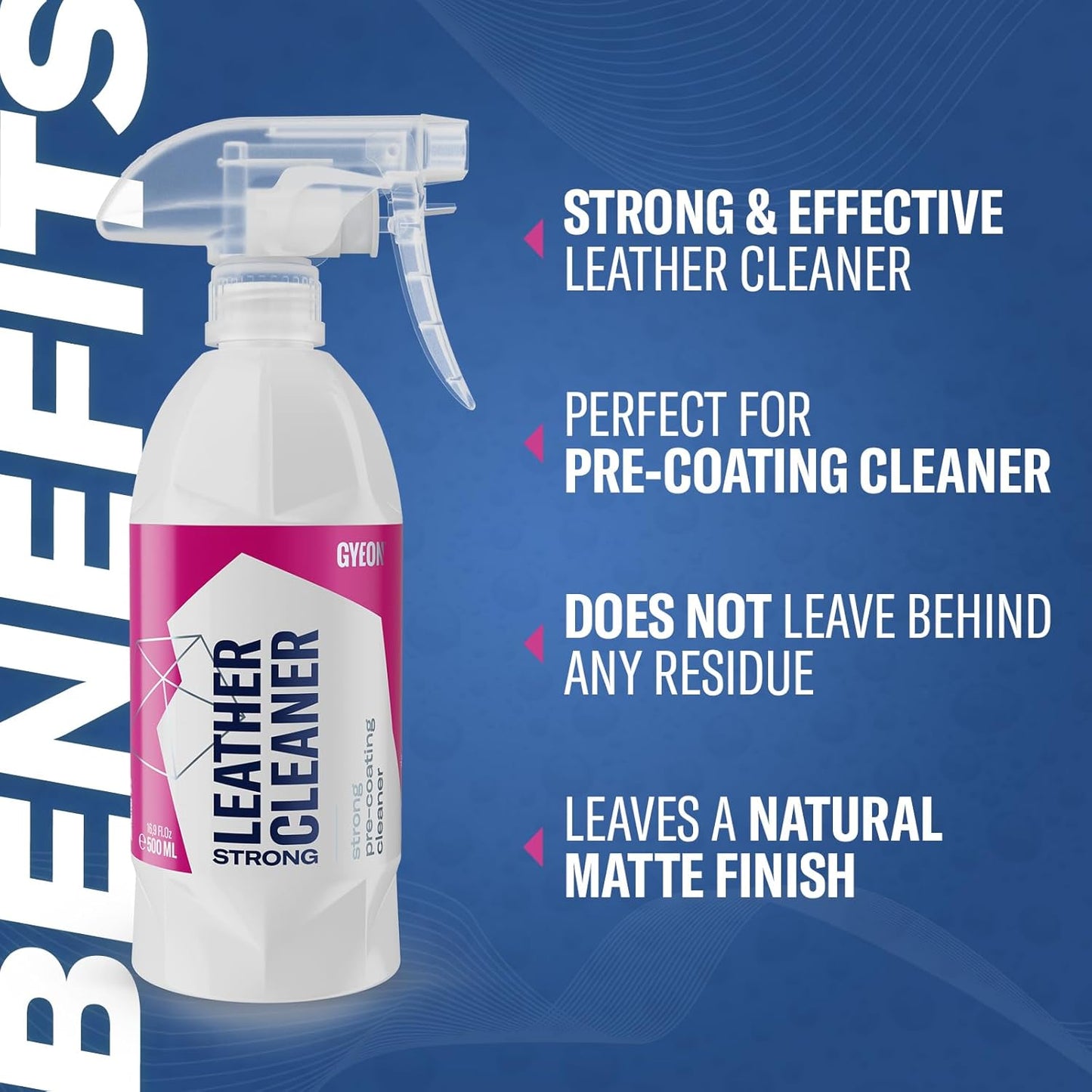GYEON LeatherCleaner Strong Deep Cleaning Pre‑Coating Leather Cleaner for Cars Removes Oil Dirt Discoloration Interior Safe Matte Finish Surface Prep for Coating Strong Automotive Leather Treatment