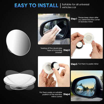 BBTO 4 Pcs Blind Spot Car Mirror 360 Convex Degree Adjustabe Glass Traffic Safety Rear View Mirror Spot Frameless Adjustable Self Adhesive Angle for Larger Image Exterior Accessories (Rectangle)