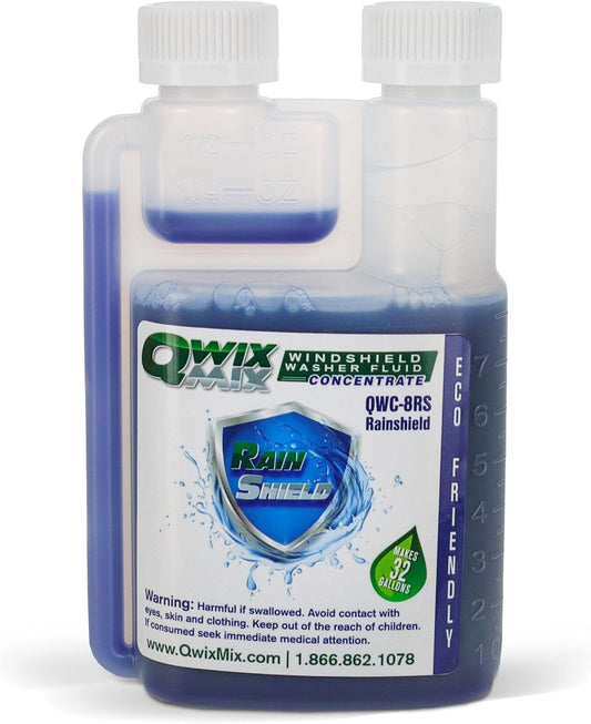 Qwix Mix Rain Shield Windshield Washer Fluid Concentrate, 1 Bottle makes 32 Gallons– Repels Rain