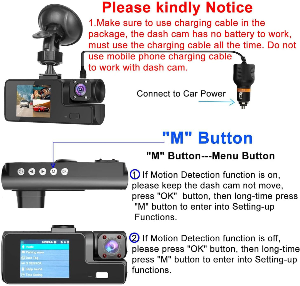 1080P Dual Dash Camera for Car Front and Inside Dashcam Car Security Video Recorder,170°Wide Angle Vehicle Cam,WDR,G-Sensor,2’’ IPS Screen,Loop Recording,Night Vision (Dual Dash Cam Without Card)
