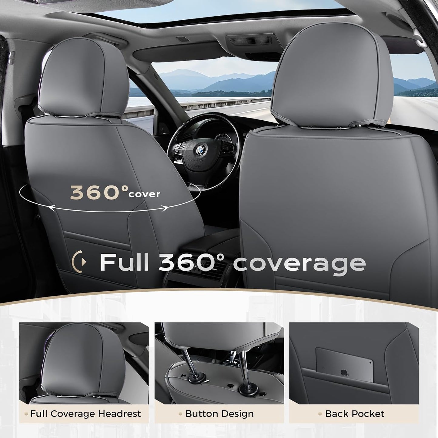 Coverado Seat Covers Full Set, Black Seat Covers for Cars 5 Seats, Car Seat Protector, Waterproof Nappa Leather Car Seat Cushion, Front and Rear Car Seat Cover Fit for Most Sedans SUV Pick-up Truck - Colors A