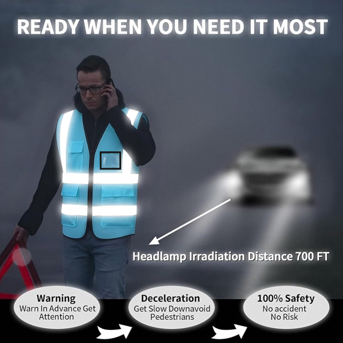 Reflective Mesh Safety Vest, Breathable Hi Vis Vest Construction Work with 5 Pockets and Zipper for Men Women