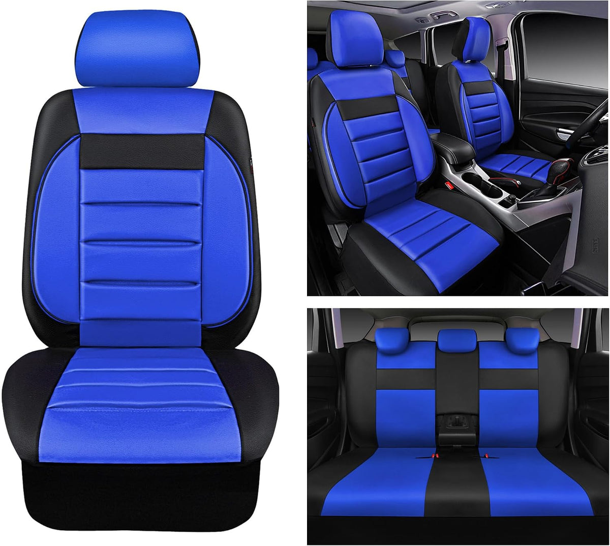 CAR PASS Leather Seat Covers Full Set Universal Water Resistant 3D Foam Back Support, Luxury Comfort Automotive 5 Seat Covers All Season Fit for SUV,Sedan,Van, Airbag Compatible Elegance(Pure Black)