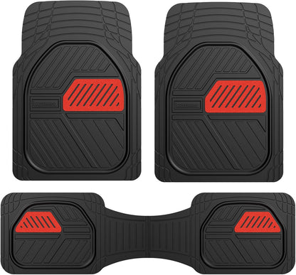 Coverado Car Floor Mats All Weather Waterproof Deep Dish Anti-Slip Car Mats Set, Heavy Duty Rubber Floor Mats for Cars, Universal Trim to Fit Automotive Floor Mats for Cars Trucks SUV, Black&Red