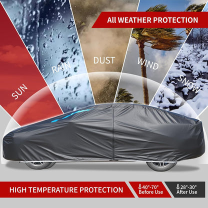 Car Cover Waterproof All Weather,6 Layers Car Covers for Automobiles, Full Exterior Cover with Zipper, Outdoor Car Cover Sun UV Rain Snow Wind Protection, Fit for 185"(185*70*59 inch)Sedan
