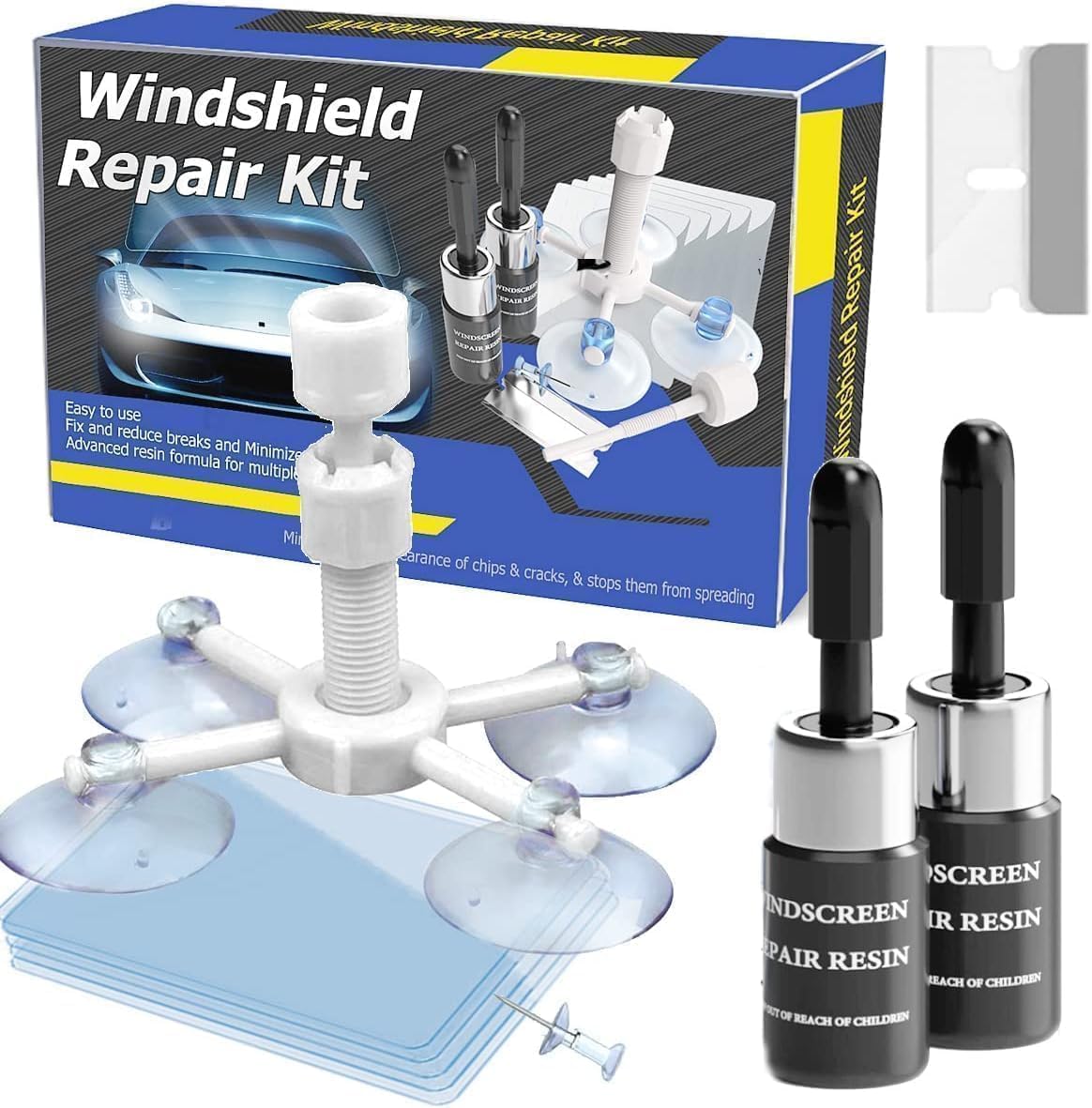 Windshield Repair Kit, Windshield Chip Repair Kit, Rock Chip Repair Kit,2 Pcs Car Glass Repair Kit Quick Fix for Chips & Cracks, Windshield Crack Repair Kit, Automotive Nano Fluid（Navy）