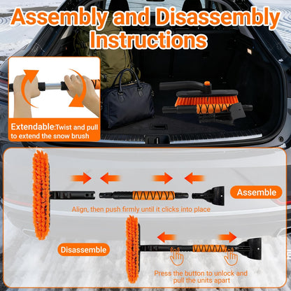 33" Extendable Snow Brush and Ice Scraper for Car Windshield, 2-in-1 Car Snow Brush & Ice Scraper with 360° Pivoting Brush Head and Comfortable Foam Grip for SUV Trucks Sedans,Orange ﻿