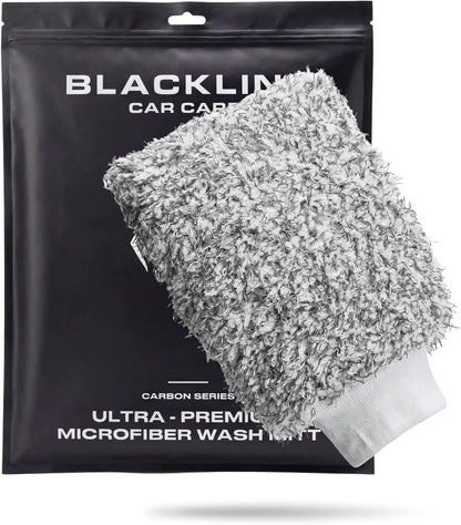 Blackline Microfiber Automotive Wash Mitt -Premium Scratch Free Wash Mitt for Car Cleaning|Car Detailing Accessory Works with Bucket, Car Shampoo, or Foam Cannon | 70%/30% Microfiber Blend, 9"x11"