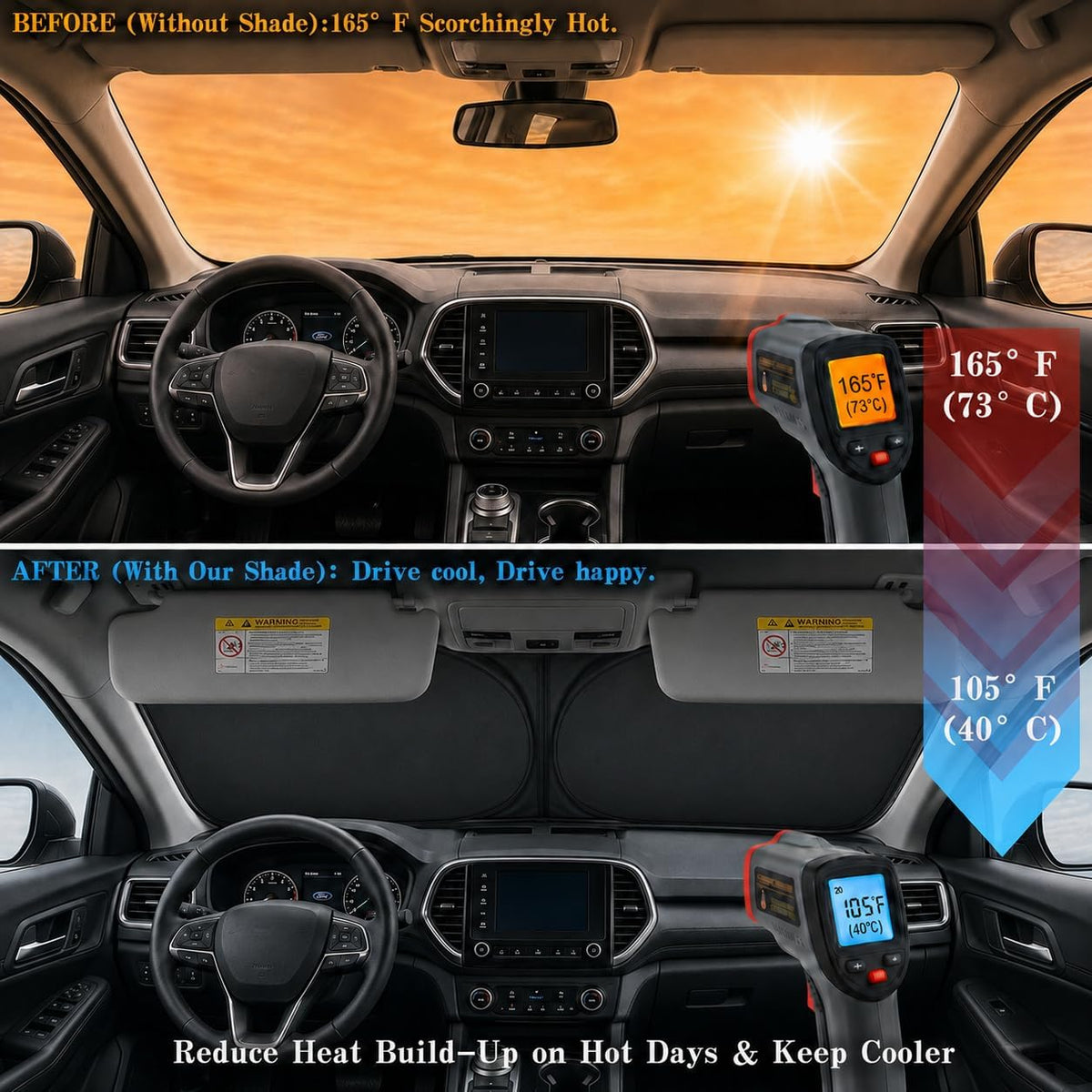Car Windshield Sun Shade, Funny Cartoon Eyes Sun Visor for Car Windshield Universal Fits Sedan Compact Car Hatchback SUV, UV Heat Protection - 59 x 27.5