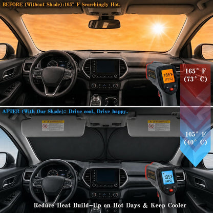 Car Windshield Sun Shade, Funny Cartoon Eyes Sun Visor for Car Windshield Universal Fits Sedan Compact Car Hatchback SUV, UV Heat Protection - 59 x 27.5